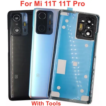 За Xiaomi Mi 11T 11T Pro 5G Оригиналната Задния Капак на Отделението за батерията със Стъклен Капак на Корпуса на Задния капак Панел на Корпуса на Обектива на Камерата Лепкав Клей