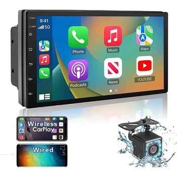 Кола Стерео Carplay Android Auto с двоен Din, Радио с тъчскрийн и 2 + 32G 7 Инча, Bluetooth, FM-приемник, Фотоапарат, Slr връзка, GPS