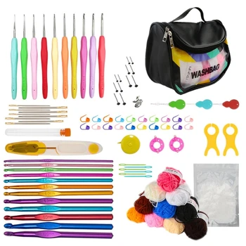 Комплекти за плетене на една кука, мека чанта за съхранение, аксесоари за плетене на една кука с чанта за съхранение за деца и възрастни