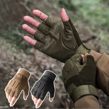 Мъжки Улични военни тактически ръкавици с полупальцами, Мъжки, дамски ръкавици за бойна стрелба, Лов, туризъм, Ръкавици без пръсти за фитнес