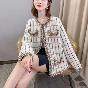 Однобортный ретро сако, яке-жилетка, дамски нова вязаная корейската версия елегантни къси потници за есента и зимата