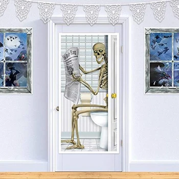 Подпори за декорация Хелоуин Скелет на Ужасите Американски Взрив Стъклена врата плакат Лесен за употреба, за многократна употреба