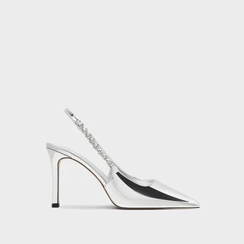Пролет и есен 2023, нови модни сандали на висок ток с веригата, черна рокля с кристали и сребро на една подметка