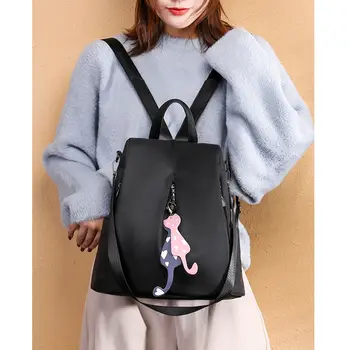 Раници, голяма раница за жени, чанта с окачване под формата на котка, Женски прости пътни чанти през рамо, Мултифункционален найлонова раница
