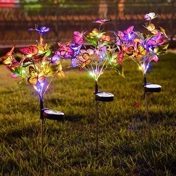 Соларни пеперуди, цветя, светлини, Роза, Водоустойчива декоративна ландшафтна led лампа за пътека за парти в задния двор, аксесоари за градинарство