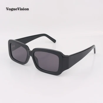 Черна ацетатная дограма Правоъгълни слънчеви очила мъжки дамски модни сиви лещи Външни очила с защита от uv унисекс