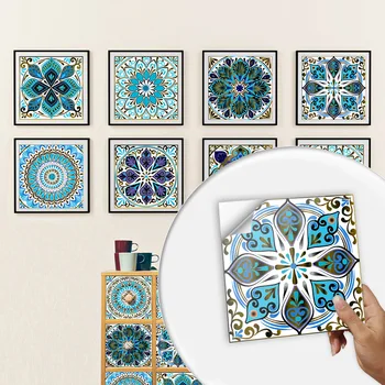 10 броя с бродерия под формата на Мандала, малки стикери с имитация на керамични плочки, цветенце, Ремонт на дома, за Декорация на кухня, самозалепващи се