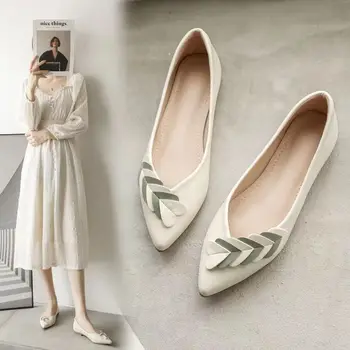 2023 г., нова модни дамски обувки, Дамски обувки на равна подметка, Висококачествени Обувки без закопчалка, Гумени дамски обувки на плоска подметка с остри пръсти, балет апартаменти, Големи размери