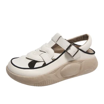 2023 Лятна Нова дамски обувки в стил ретро на танкетке с дебела подметка, Удобни ежедневни плажни сандали, Дамски обувки Sandalias De Mujer