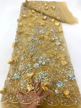 2023 най-Новата Африканска Лейси плат с 3D Цветя Дубай, Тюлевая Лейси плат с пайети, Бродирана Апликация, Нигерийская плат за шиене XC5695