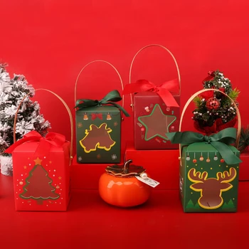 3 бр. Коледни Хартиени Подаръчни кутии, с участието на Лосове, Коледната елха, колокольчика, звезди, Опаковка На Шоколади, шоколадови ленти, Кутия за партита