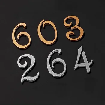 3D Digital Врата Табела Дома Знак Златното Посеребрение Номера на Порта От 0 До 9 Акрилна последователност на номериране Етикет Хотел Домашен Пощенска кутия Издател Апартамент