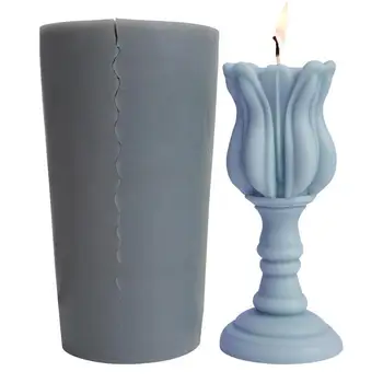 3D Форми за свещи с форма на Лале 3D Форма за Свещи във формата на цвете Лале Силиконова форма За направата на Свещи, Свещи за Стълб, форма от смола за направата на свещи със собствените си ръце