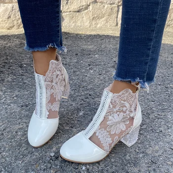 BCEBYL/ Нова мода пролет обувки от кожа завързана с кръгло бомбе, дамски сандали със средна дължина, Zapatos De Tacon Mujer, Chaussure Femme
