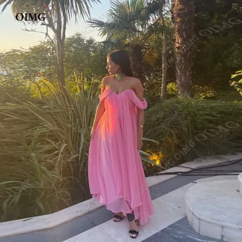 OIMG Дълги Розови рокли за абитуриентски бал, Vestidos De Fiesta, Шифоновое рокля с открити рамене, дълга рокля за абитуриентски, вечерни рокли в стил Бохо