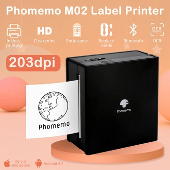 Phomemo Преносим Принтер за Етикети M02 Безжичен БТ Термопринтер Джобен Мини Ръчен Фотопринтер Android, IOS Принтери