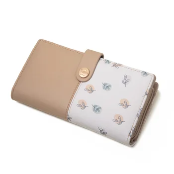 Purity Нов Дълъг женски портфейл, Модни малка чанта с цип, с контрастен цвят и свеж печат
