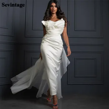 Sevintage Елегантни бели вечерни рокли за абитуриентски бал, вечерна рокля Midi без презрамки с влак от тюл, Дамски официални рокли, Модни тоалети 2023
