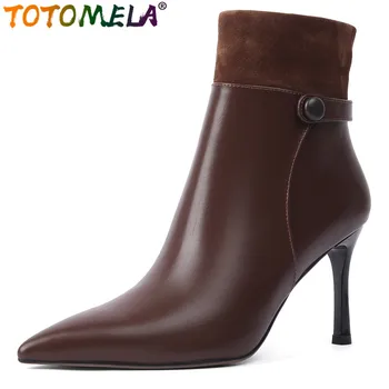 TOTOMELA/новост 2023 г.; женски ботильоны от лачена кожа; пикантен дамски ботуши с цип в модерен стил; пролетни обувки на висок ток на висок ток;