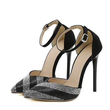 TRILEINO/Чубрица фетишистские сандали на висок ток с остър пръсти, 12 см, женски обувки-джапанки, Демисезонные дамски обувки-лодка с украса във вид на кристали