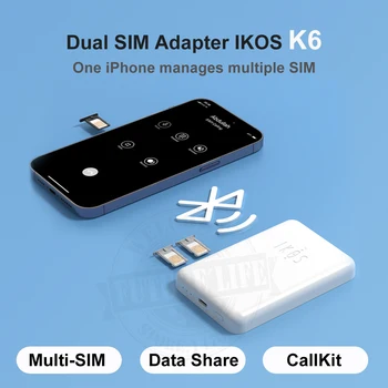 Адаптер с две сим-карти и двоен режим на готовност iKOS K6 за обаждания/SMS/обмен на данни За iPhone5-14 Pro Max/i-Pod Touch/i Pad