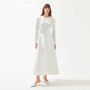 Бяло выпускное рокля Cenove с кръгло деколте и Дълги ръкави с Дължина до щиколоток, Елегантна Вечерна рокля за Женщин2023