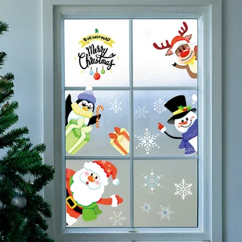 Весела Коледа, Санта Клаус, лепенки за прозорци, Двустранни стикери за стъклени врати във формата на снежинки, Винетка за дома, подаръци за деца