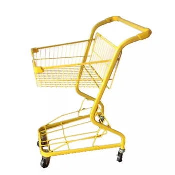 Висококачествена кошница за пазаруване, ръчна количка за супермаркет, мобилна двупластова кошница за пазаруване