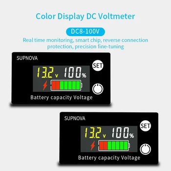 Волтметър батерии за постоянен ток, Dc 8-100 Индикатор капацитет на електромера Литиева LiFePO4 оловно-киселинната елемент 12 В 24 В 48 за LCD батерии 6133A