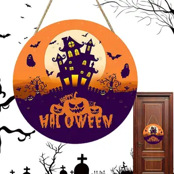 Вратата Табела на Хелоуин Happy Halloween Входна Врата посрещат с Табела Страховито Дървен знак за Украса на входната врата за домашни ресторанти