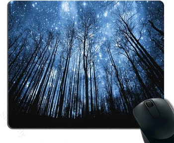 Геймърска подложка за мишка На Поръчка Зимен Нощен пейзаж с гора под Звездното небе Подложка за мишка 9,5 X 7,9 инча за компютърни игри на лаптопа