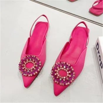 Дамски обувки за продажба, Модната марка 2023, Лаконичен сватбени обувки на висок ток с декорация във формата на кристали, Летни дамски сандали Zapatos Mujer