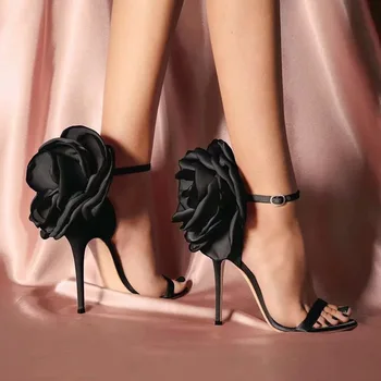 Дамски обувки с цветя, Обувки-лодка с рози, Сандали на високи токчета, Вечерни обувки на висок ток за нощен клуб, Пикантни женски обувки-лодка на висок ток, Mujer