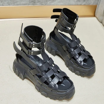 Дамски сандали-гладиатори на висок ток, Мода 2023, Лятна Ежедневни Дамски обувки от естествена кожа на платформа p25e50
