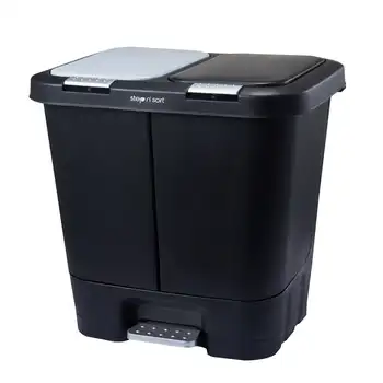 Двойна пластмасова кофа за боклук N' Sort с бавно затварящ се капак, черна, 11 литра, Черно квадратно кофата за боклук, за баня, с Малка кофа за боклук Pa