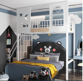 Детска двуетажна легло Provincial Space в мезонет с надставкой Желязо Art на горния етаж