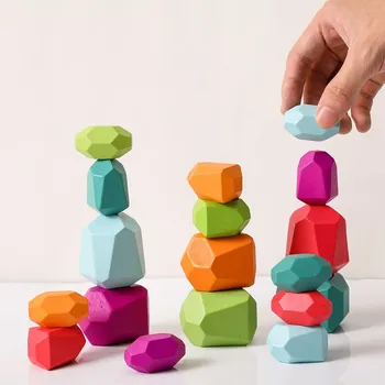 Детска играчка, Дървен Строителен блок, Цветен камък, Творчески Образователни играчки, за Игра на полагане в Скандинавски стил, Дъгата камък, Дървени играчки
