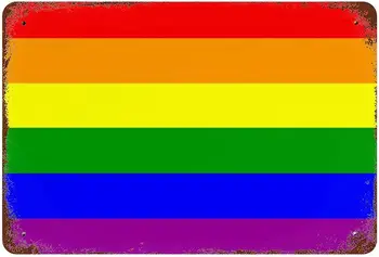 Дъгата флаг, на гей парада, група за подкрепа на лесбийки и ЛГБТ, реколта лидице табела, ретро забавен домашен декор, метална табела, декорация на стените у дома
