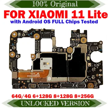 Дънна платка за Xiaomi Mi 11 Lite 5G Основната логическа заплащане с пълни чипове, инсталирани от Android OS, Плоча схеми Оригинален отключена