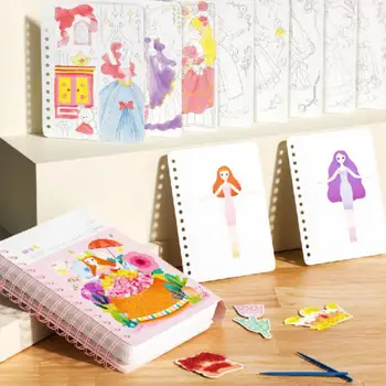 Комплект за рисуване, образователна и художествена дейност, Детска мода принцеса рокля, Книга за оцветяване, Акварел комплект за бродерия, за момичета