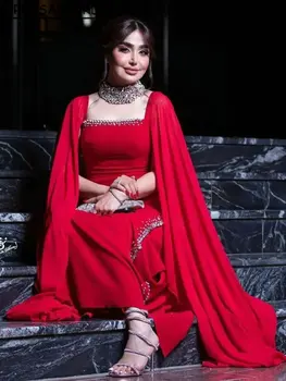 Лента с червена квадратна яка, вечерна рокля Русалка от Дубай, кристални диаманти, Саудовское арабското вечерна рокля