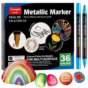 Метална боя, маркер, 36 цвята, Дръжки за рисуване, Акрилни маркер Перманентен художествен маркер, двойни накрайници, Акрилни маркер за цялата повърхност