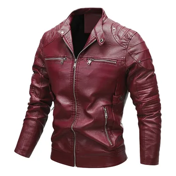 Мъжки мотоциклетът яке 2023, Есен-зима, нови мъжки якета от изкуствена кожа, ежедневното байкерское палто с бродерия, руното яке с цип
