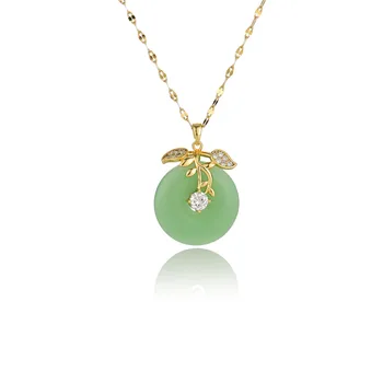 Нефрит Колиета, Кристален медальон във формата на Луната и за жени, Зелени бижута, Колиета от черешово нефрит, Колиета от ръчно изработени верига за момичета