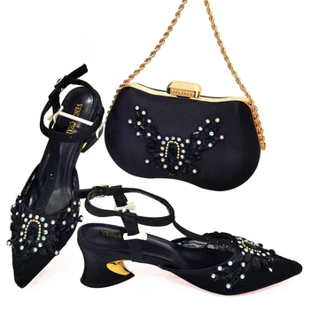 Нигерийски Черни Дамски официални чанти на висок ток, колекция от Пеперуди, Скъпоценни камъни, Брилянт Дизайн, Модни Летни Сандали, Сватбени дамски обувки, Набор от Чанти