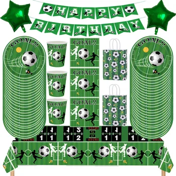 Нова Зелена Футболна Тема, за да проверите За Парти в чест на рождения Ден на Еднократни Прибори за хранене Чаша За Хранене Чиния Банер Украса Балон За Душата на Детето