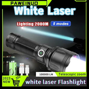 Новият и Най-мощен led фенер Бяла Лазерна тактическа светкавица USB Акумулаторна факел 2000 м Дальнобойная лампа Кемпинговый фенер