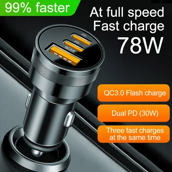 Ново Зарядно за Кола 78 W PD USB Type C за Бързо Зареждане на мобилен Телефон Адаптер за iPhone 14 13 12 Xiaomi Huawei Samsung S21 S22 Бързо Зареждане