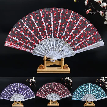 Пластмасови дамски ръчни вентилатора, завързана прозрачен фен в стил Чонсам с пола за квадратен танц в японски стил и танц на вятъра, сгъваема фен