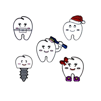 Творчески Мультяшные Игли с емайл за зъби, Здрави зъби, Коледни Шапки, Брошки, Значки, Украшения за Коледното парти, подаръци за деца
